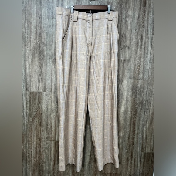 NWT A.L.C. Linen Blend Straight-Leg Pants in Tawny Plaid - Picture 2 of 10